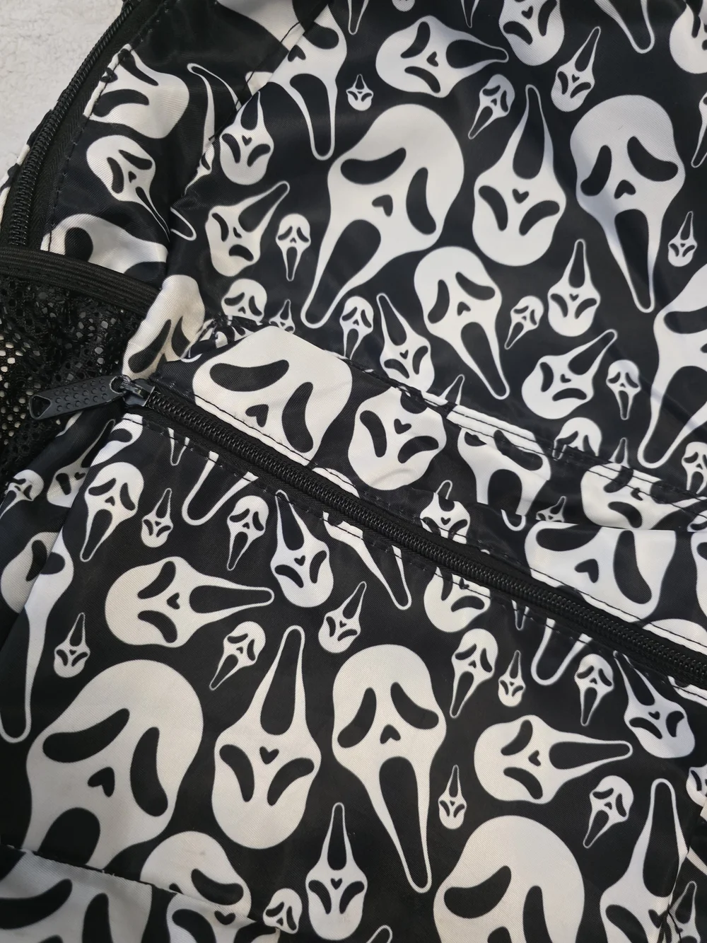 Black & White Ghost Face Pattern Full Size Backpack
